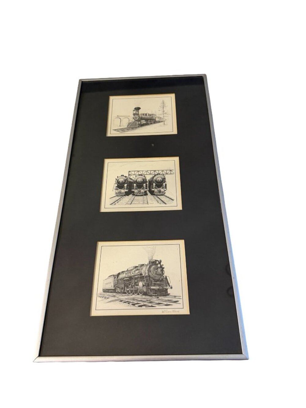 William Kless Train Trio Framed Steam Locomotive Railroad Art 20x10